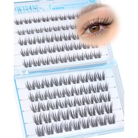 Natural Lash Clusters Wispy Eyelash Clusters 8-14mm Natural Bunny Cluster Eyelash Extensions Soft Clear Band Fairy Lashes Clusters for Clean Beauty C Curl Individual Lashes Natural Lift