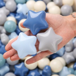 TRENDPLAY Star Ball Pit Balls - 100 Count Cream Balls in Different Shapes, Non-Toxic and BPA-Free Plastic Balls for Safe and Healthy Play, Blue Balls