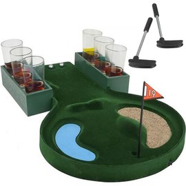 Gamie Golf Drinking Game, Golfing Adult Drinking Game with 1 Game Board, 2 Putters, 2 Metal Balls, 1 Flag, 1 Bag of Sand, and 6 Shot Glasses, Unique Gift for Golfers and Father’s Day