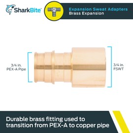 SharkBite 3/4 x 3/4 Inch Expansion FNPT Sweat Adapter for PEX-A Pipe, Brass Plumbing Fittings, Female NPT Adapter for PEX-A Tubing, UAB606LFA