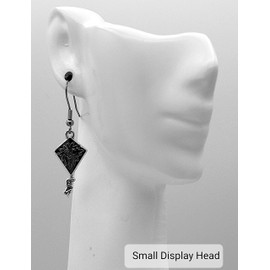 Flying Kite - 25x13mm - Silver alloy charm dangle earrings. Hypoallergenic fishhooks, ball post or clip-on backing options