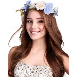 AWAYTR Flower Crowns for Women Flower Headband Adjusatble Flower Girl Headpiece Headband Fairy Crown for Bridal Wedding Festival Party Photo (White)