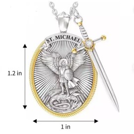 Fashion Jewelry ST MICHAEL PROTECT ARCHANGEL SWORD ANGEL PRAY Pendant GERMAN Silver 22" Necklace