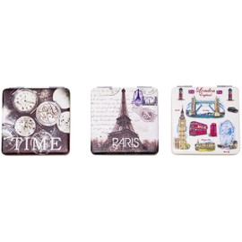 Stephanie Imports Pack of 3 Square Shaped Folding Compact Pocket Makeup Mirror Double Sided (3X Magnification) in Gift Box