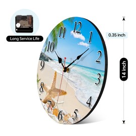 Toudorp 14 Inch Coastal Ocean Wall Clock with Seashell Design and Palm Tree Beach Theme - Battery Operated Silent Wall Decor for Home, Kitchen, Living Room, Office, Bedroom