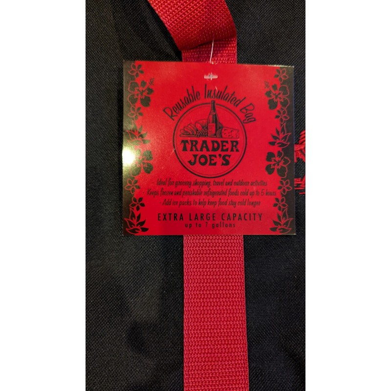 Trader Joe's Black Red Insulated Zipper Reusable Shopping Bag Extra
