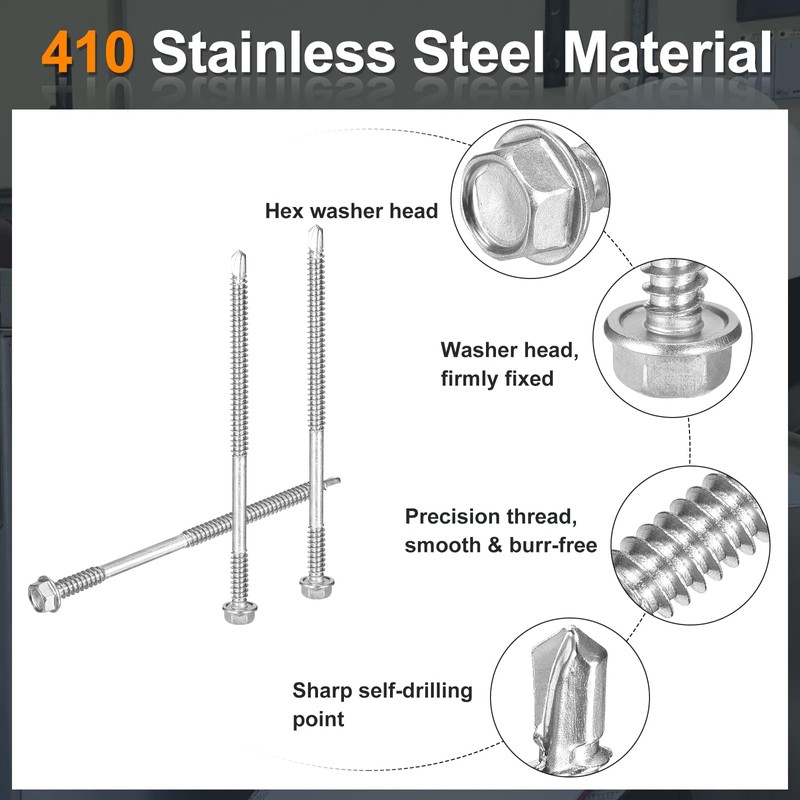 sourcing map 25Pcs #14 x 5" Self Drilling Screws, 410