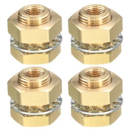 sourcing map 4Pcs Brass Bulkhead Fitting NPT 1/8" Female Double Threaded Water Tank Connector with Seal Washers for Rain Bucket Sinks Aquariums