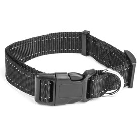 Adjustable Nylon Dog Collar with Hi-Visibility Reflective Thread (Black, XL)