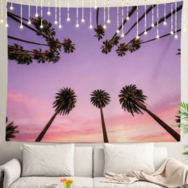 Shrahala Palm Trees Wall Hanging - Large Psychedelic Beach Sunset Tapestry for Bedroom & Living Room (39.4 x 59.1 Inches, Pink Blue Violet)