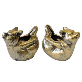 Decorative Bookends for Heavy Books, Heavy Duty Cast Iron Pig Statue Book Stopper Holder Book Ends for Shelves Living Room Office Home Decor, Antique Gold,1Pair/2Piece