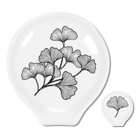 ANATTASOUL 2Pcs Ceramic Coffee Spoon Rest Ginkgo Biloba Pattern 3.34"x3.54" Cute Spoon Holder, Heat Resistant Utensil Holder for Coffee Bar Decor Women Men