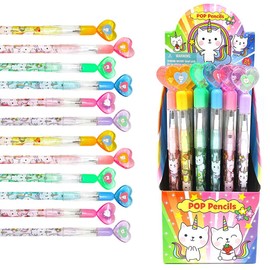 Tiny Mills 24 Pcs Unicorn Kitty Multi Point Stackable Push Pencil with Eraser for Kitty Unicorn Caticorn Birthday Party Favor Prize Carnival Goodie Bag Stuffers Classroom Rewards Pinata Fillers