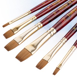 COOZEE 6 Piece Flat Brush Set, Watercolour Brush with Sable Hair, Different Tip Sizes, Wooden Handle, Ideal Artist Brush for Watercolour Painting