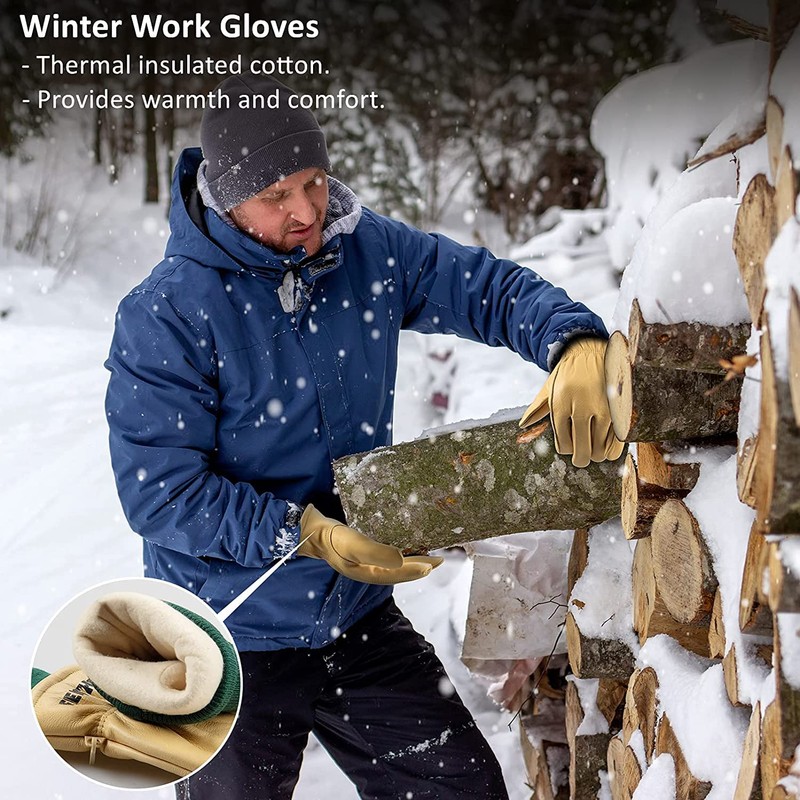 FEISHDEK Waterproof Work Gloves for Men, Winter Insulated Leather Work
