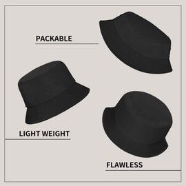 Rosoz 1 & 2 Pack Bucket Hat for Women Men Summer Travel Beach Sun Hat Outdoor Cap Unisex Bucket Hats, 2pck-black/Black, 7 1/8-7 1/4