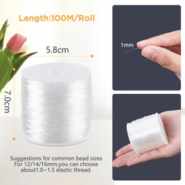 Giloty 100 m Elastic Band for Bracelets, 1 mm Transparent Elastic Cord for Bracelets, Bead Cord, Rubber Thread for DIY Jewellery, Necklace, Crafts