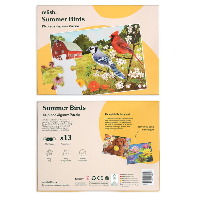 Relish Large Piece Puzzles for Seniors, 13 Piece Summer Birds