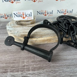 54" Iron Leg Shackles w/ Key, Heavy Duty Old Style Cuffs, Reenactment Restraints