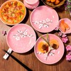 Whitenesser Japanese Ceramic Dinner Plates 7 Inch Pink Plates Set