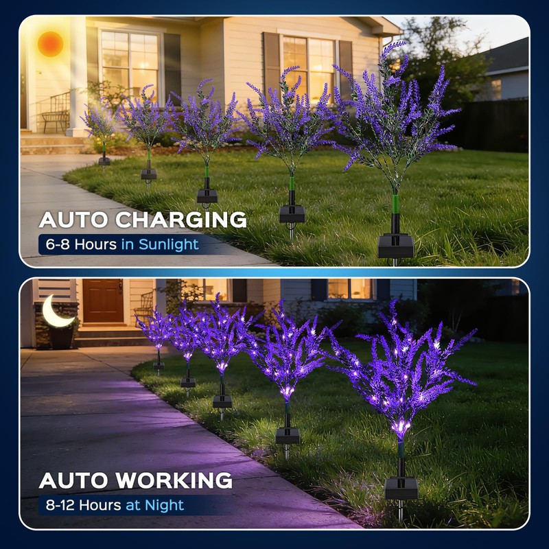 TANSOREN 2 Pack Solar Garden Lights Outdoor, 8 Lighting Modes