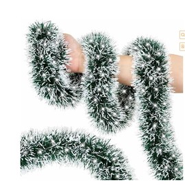 50 Feet Christmas Tinsel Garland, Metallic Twist Garland for Christmas Tree Xmas Ornament Holiday Home Party Supplies Indoor Outdoor Decorations (Green White)
