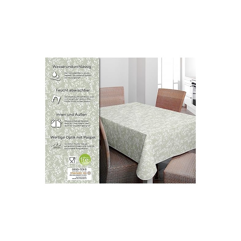 BEAUTEX Oilcloth Tablecloth Washable Branches Light Green Oval 140 x