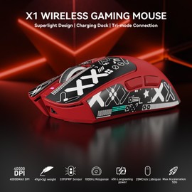 MAMBASNAKE x Attack Shark X1 Gaming Mouse with Charging Station, 49 g Ultralight, 40K DPI PAW3395 PRO Sensor, 1000Hz Query Rate, BT/2.4G Wireless/Wired PC Office Mouse with Mouse Grip Tape for Mac