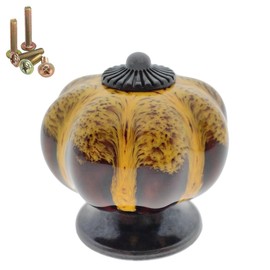Wannianmu 5 Pack Vintage Ceramic Pumpkin Cabinet Knobs, Kitchen Cabinet Drawers Dresser Cupboard Pull Handles Door Pulls with 5 Kinds of Screws (Leopard Print -Yellow)