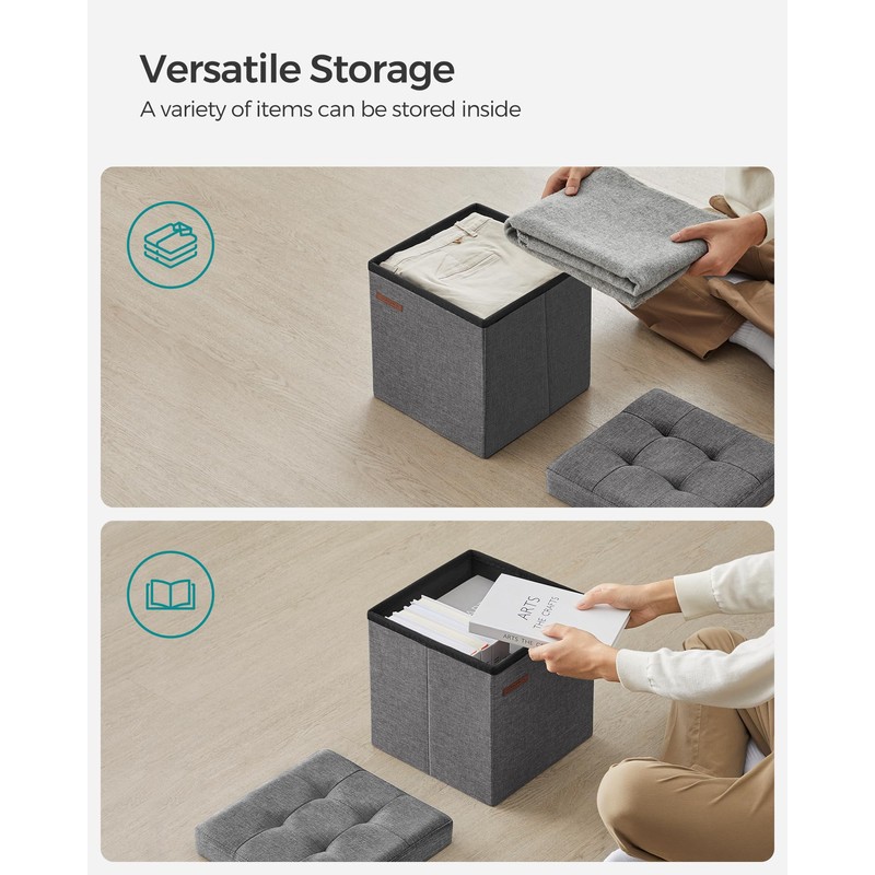 SONGMICS 11.8 Inches Small Folding Storage Ottoman Cube, Storage Footrest,
