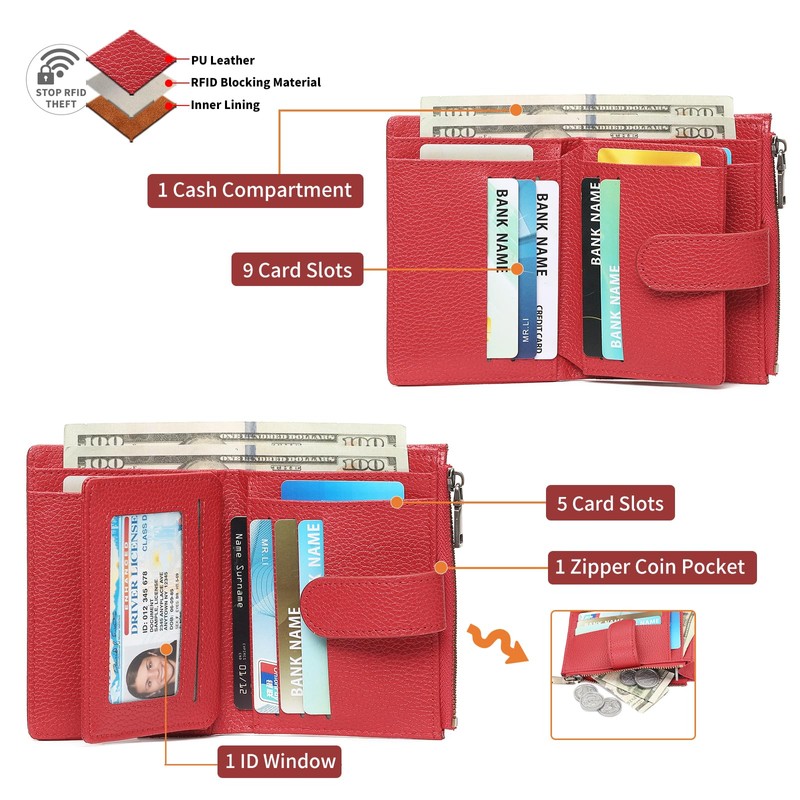 GAEKEAO Small Wallets for Women Leather RFID Blocking Bifold Zipper