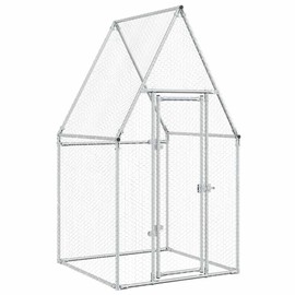 vidaXL Chicken Cage Walk in Hen Coop - Galvanized Steel Poultry Enclosure for Chickens/Ducks/Rabbits - 39.4"x39.4"x74.8", Silver