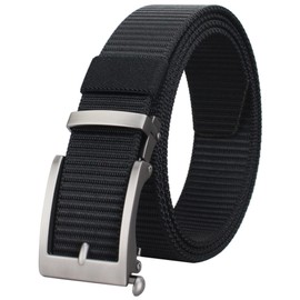 Bullko Mens Webbing Nylon Belt Adjustable Slide no Ratchet Golf Click Belts for Men Black Casual fit pants below 36"