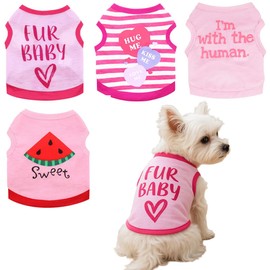 4 Pack Small Dog Pullover Shirts Pet Clothes for Girls Dogs Spring Summer Soft Female Puppy Cat Apparel Outfit for Chihuahua Yorkie Teacup - L
