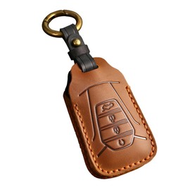 HIBEYO - Funda para llavero Isuzu New MU-X Series DMAX D-Max X-Terrain Pickup 2020 2021 2022 2023 Accesorios Smart Remote Auto Key Cover para Isuzu Protector de piel con llavero, color café