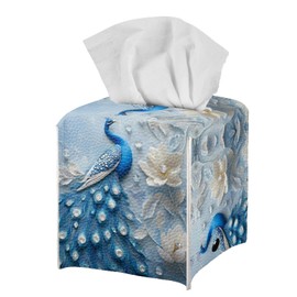 Eheartsgir Blue Peacock Floral Waterproof Tissue Case Facial Paper Organizer, Portable Durable Toilet Paper Holder, Decorative Cube Cover for Your Bathroom and Home