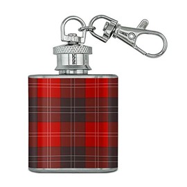 Plaid Red Gray Grey Pattern Stainless Steel 1oz Mini Flask Key Chain