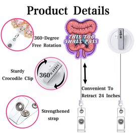 Funny This Too Shall Pass GI Badge Reel Retractable Gastroenterology Gifts Healthcare Badge Holder with Alligator Clip Fun Nursing Nurse CNA RN Badge Clip Medical ID Card Nurse Accessories for Work