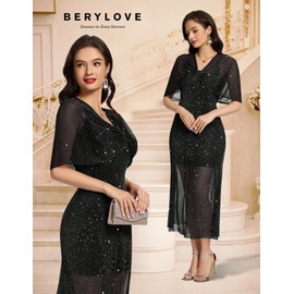BeryLove Womens Formal Dresses for Event Elegantes Sequin Long Dress for Wedding Guest Cocktail Dresses Ballgowns Womens Dress Prom Halter Dresses S0033 Black S