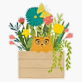 Ginger Cat Wearing Glasses in The Garden Pot Bumper Sticker Vinyl Decal 5"