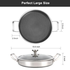 Vegoran Stainless Steel Pan With Cooking Lid,13 Inch Non Stick Frying Pans, PFOA Free, Dishwasher and Oven Safe Cooking Fry Pans (13 INCH PAN)