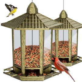 Birdream 2 Pack Bird Feeders for Outdoor, Retro Pagoda Design Fun Installation Bird Feeder, Attracting Wild Birds Chickadees Goldfinches Cardinals Finches and Sparrows - Retro Gold