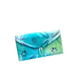 Travel Jewelry Organizer-Clear Pocket Travel Case -Jewelry Travel Case - Turquoise Batik Fabric Jewelry Case