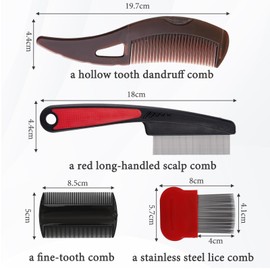 TELAIN 4 Piece Dandruff Comb, Stainless Steel Fine Tooth Comb, Scalp Psoriasis Comb, Dandruff Remover Comb, Scalp Detox Comb, Lice Comb, Multifunctional Hairbrush for Scalp Massage Combs for Women