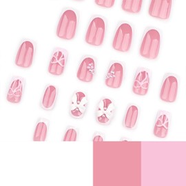 24 Pcs RIICFDD Cute Nails Square Press on Nails Short Fake Nails Pearl Bow Nail Charms Nails Press ons White French Tip Nails Full Cover Glossy Glue on Nails for Women Nail Art Decoration