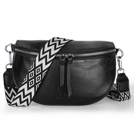 Cokaca Kleine Umhängetasche Damen, Leder Bauchtasche Damen Stylisch, Crossbag Damen mit Münzbeutel Schwarz Gürteltasche mit Wechselgurt ideal für den Alltag und auf Reisen