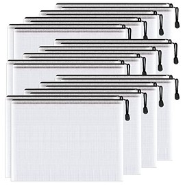 Smarpau Plastic Mesh Zipper Pouch Document Bag 16.9x12.4 in (Black, 24 Pack), Extra Large Zip File Bags Folders for School Office Supplies and Travel Storage