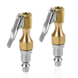 Wevdn 2 PCS Brass Air Chuck, 1/4" FNPT Open Flow Heavy Duty Brass Locking Tire Air Chuck with Clip, Quick Connect Open Flow Straight Chucks Clip-On Tire Inflator Nozzle Adapter