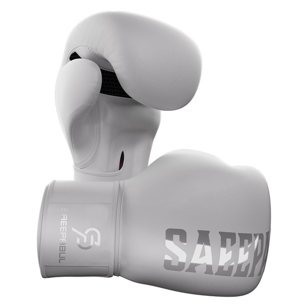 SAEEPABUL Pro Boxing Gloves for Men and Women Suitable for Boxing Kickboxing Mixed Martial Arts Maui Thai MMA Heavy Bag Fighting Training White Ghost, 8oz