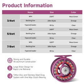 Maxcatch TINO Fly Fishing Reel, Large Arbor Trout Fly Reel: 3/4,5/6,7/8 Weight (Reel with Line Pre-loaded (Purple), 7/8wt)